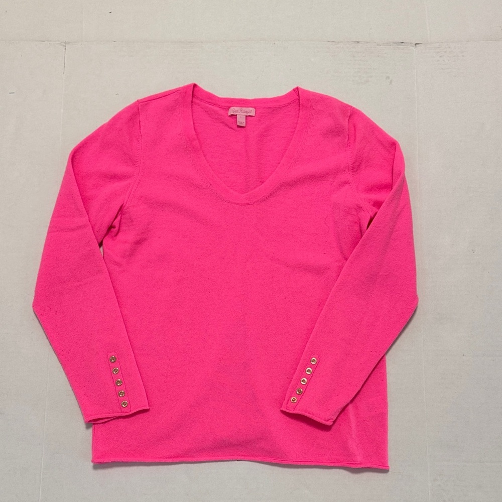 Lilly Pulitzer Vibrant Pink Long Sleeve Sweater Top Size Large women’s